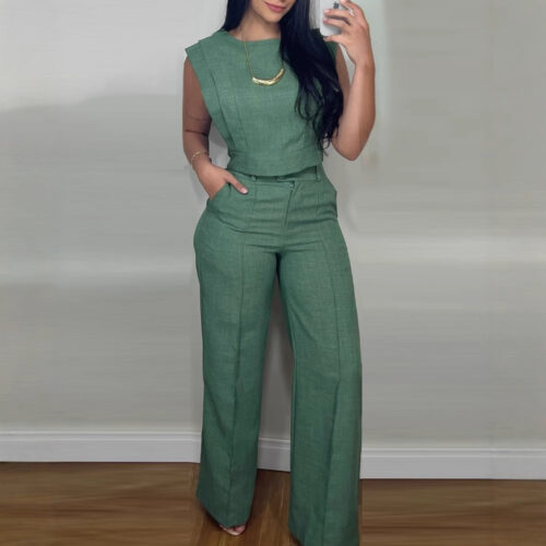 Women’s Sleeveless Top & Straight Pants Set – Summer Casual Two-Piece Outfit